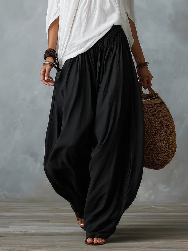 Conjunto de Top Blanco de Hombros Descubiertos y Pantalón Holgado Tipo Farol