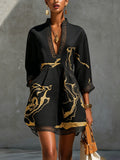 Marisa - Minivestido negro con estampado de mármol dorado y encaje de ganchillo