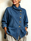 Isotta | Camisa Oversize en Denim con Abotonadura Diagonal, Azul